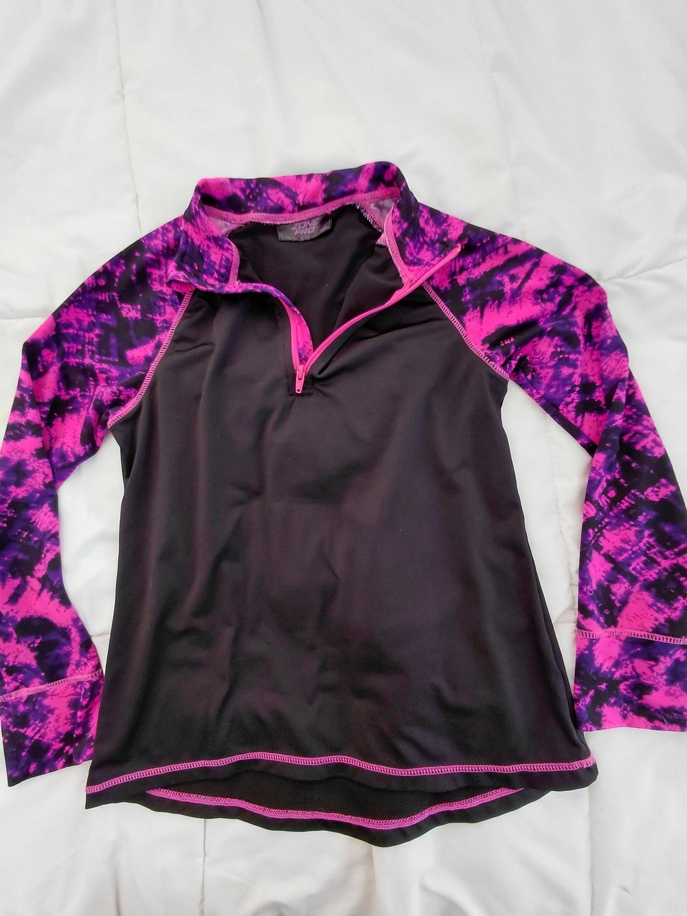 Zone Pro Girls Black & Purple Quarter Zip Pullover Sz Lg (10-12) NWOT